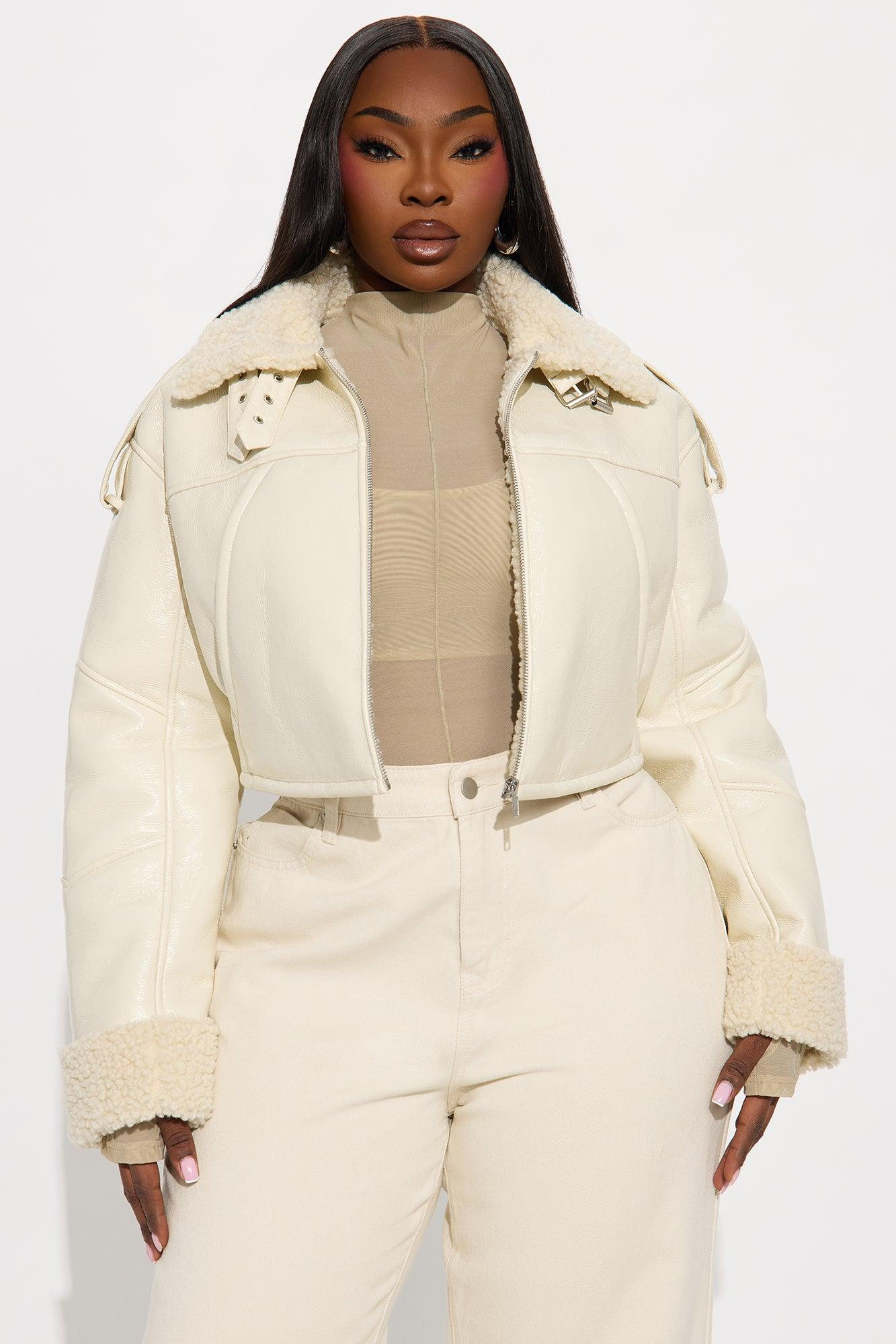 Bad Influence Faux Leather Cropped Jacket - Bone Product Image