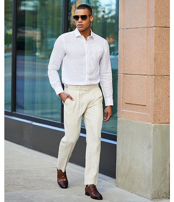 Murano Baird McNutt Linen Slim Fit Placed Texture Long Sleeve Woven Shirt Product Image