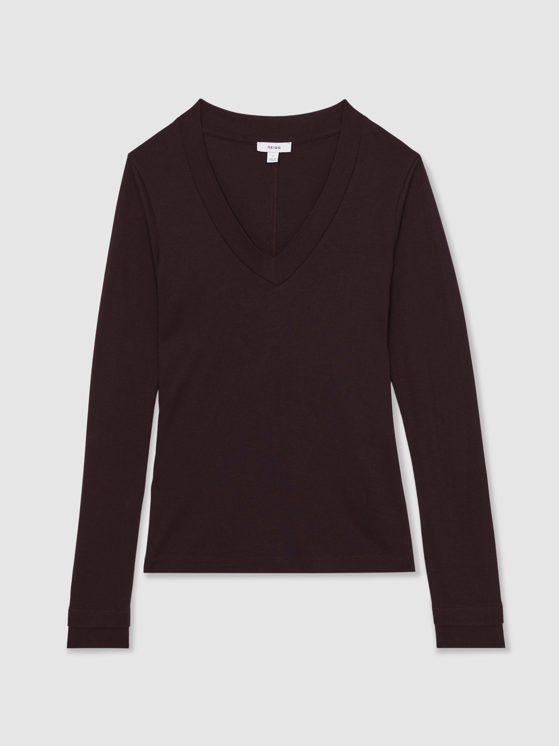 Jersey V-Neck Top in Plum Product Image