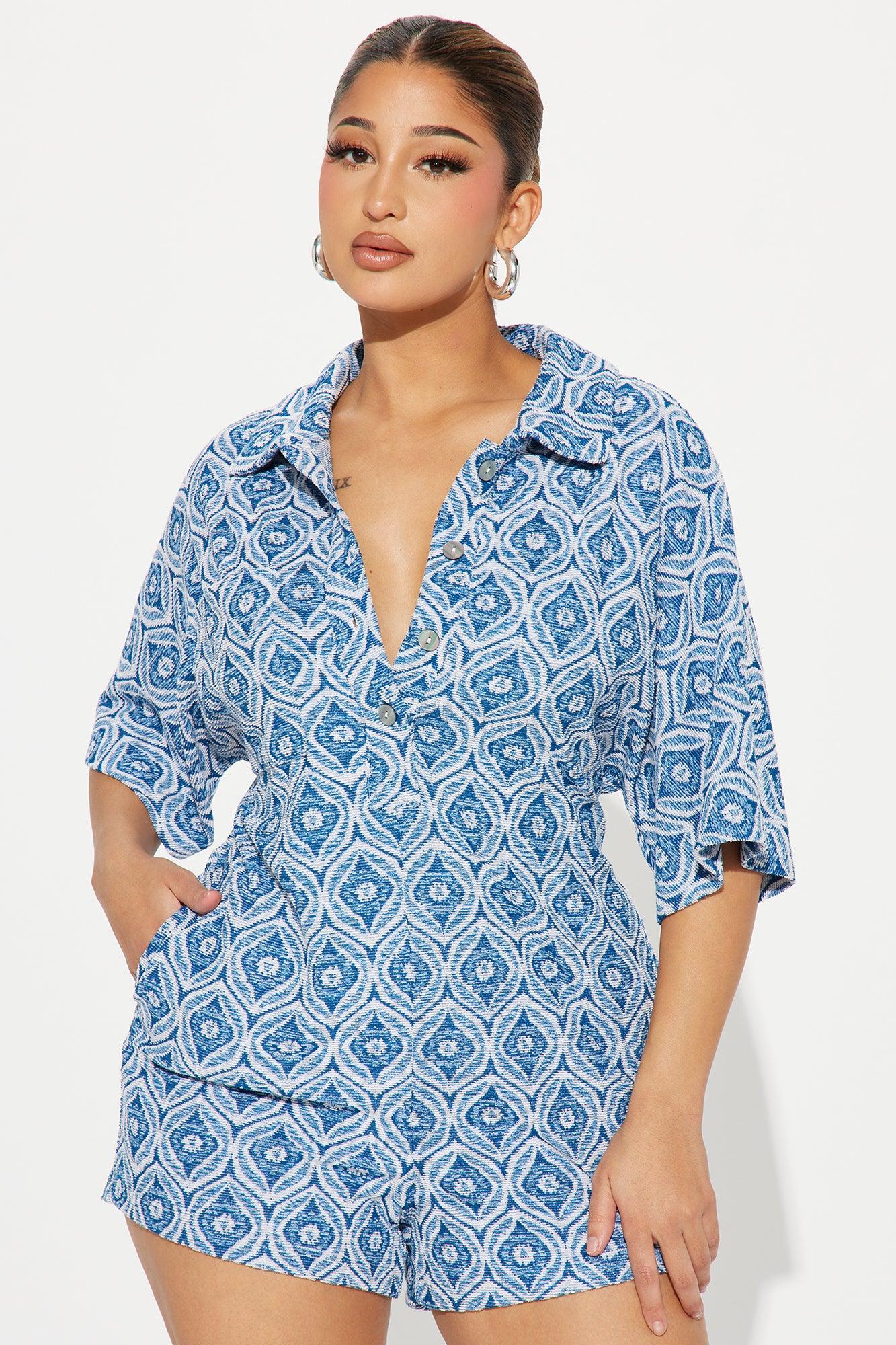 Morning Mimosas Romper - Blue/combo Product Image