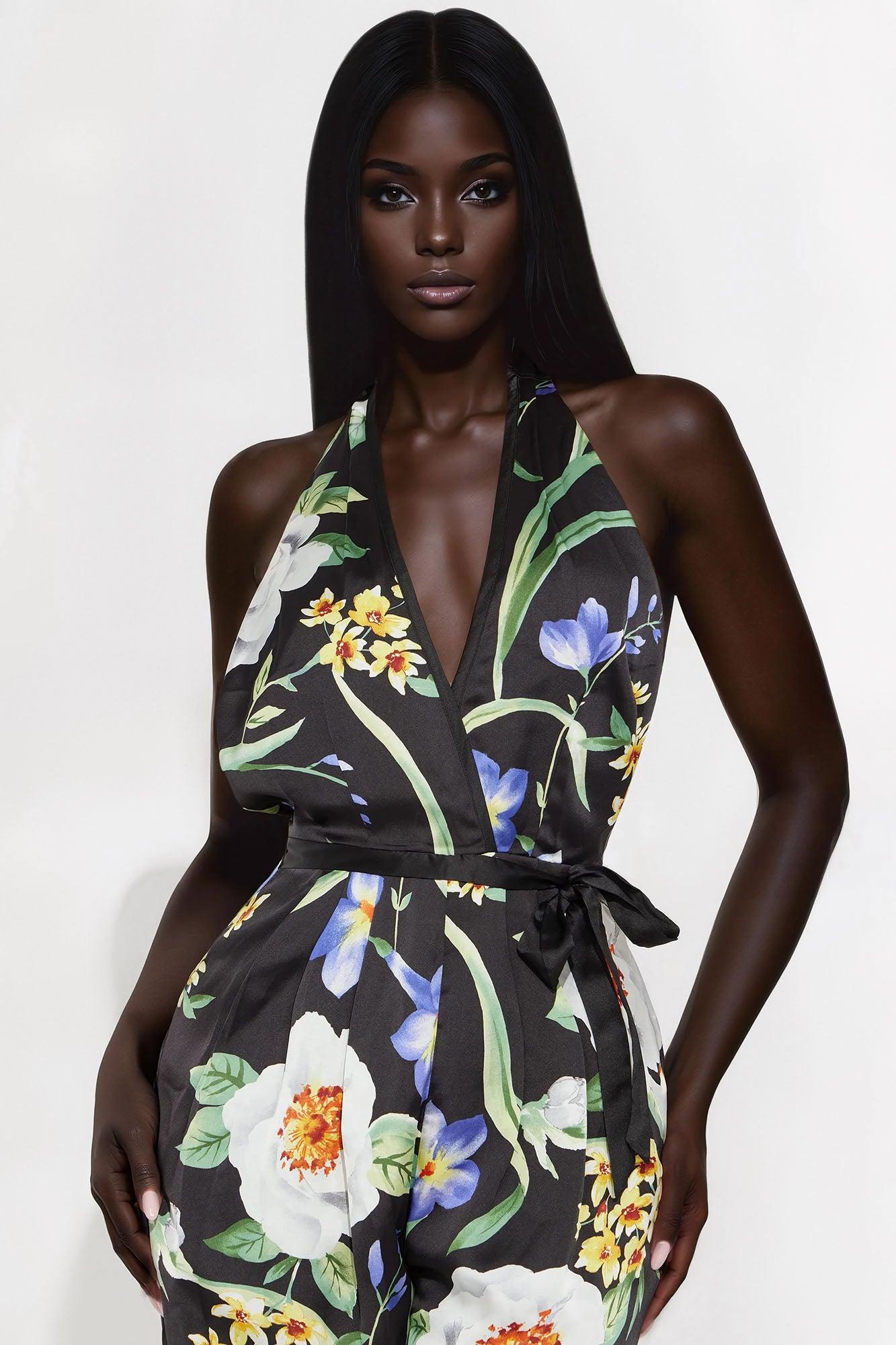 Feeling Uplifted Satin Jumpsuit - Black/combo Female Product Image