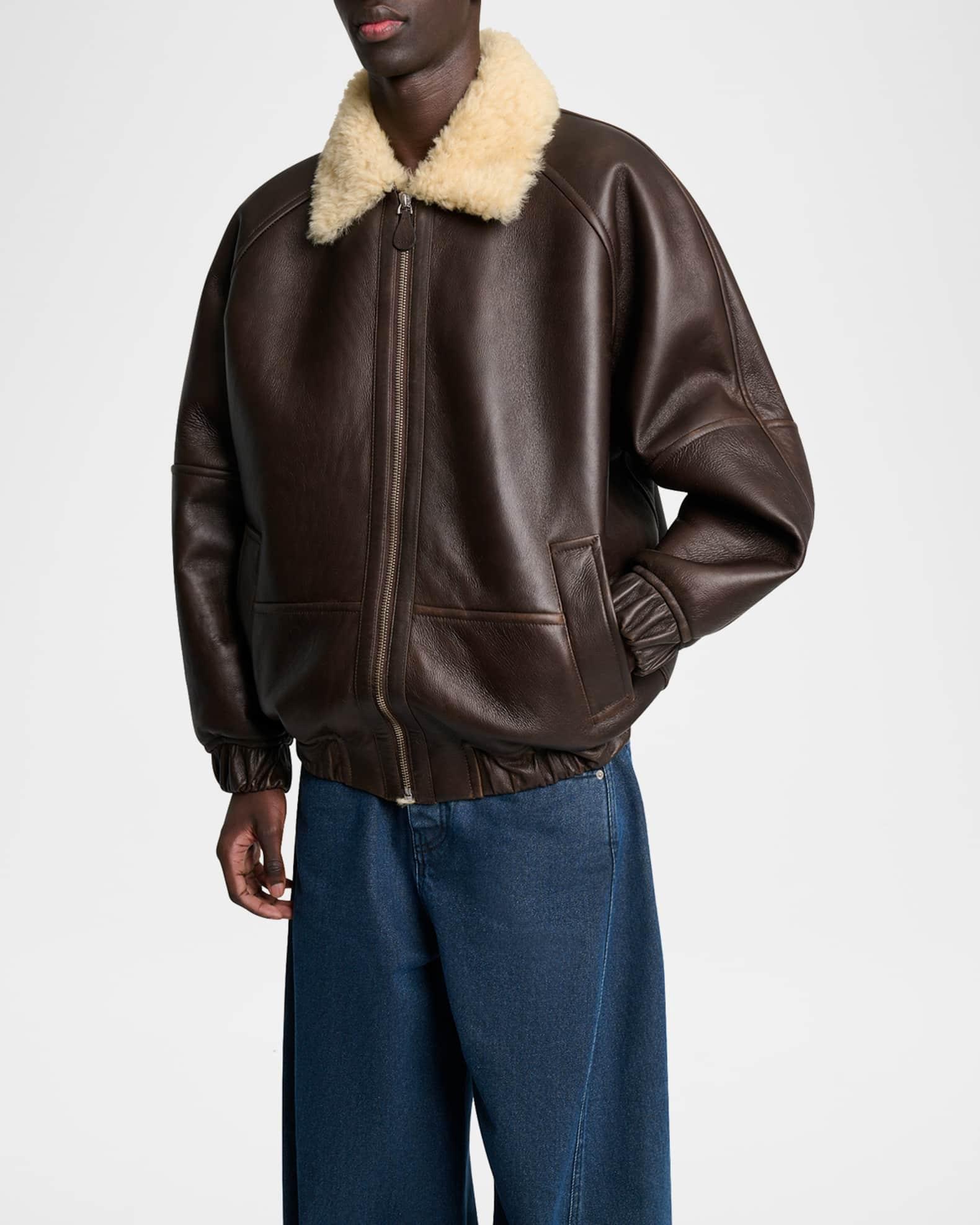 Men's Leather and Shearling Bomber Jacket Product Image