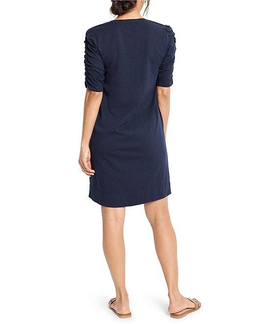 NIC + ZOE Knit Round Neck Ruched Elbow Sleeve Sheath Dress Product Image