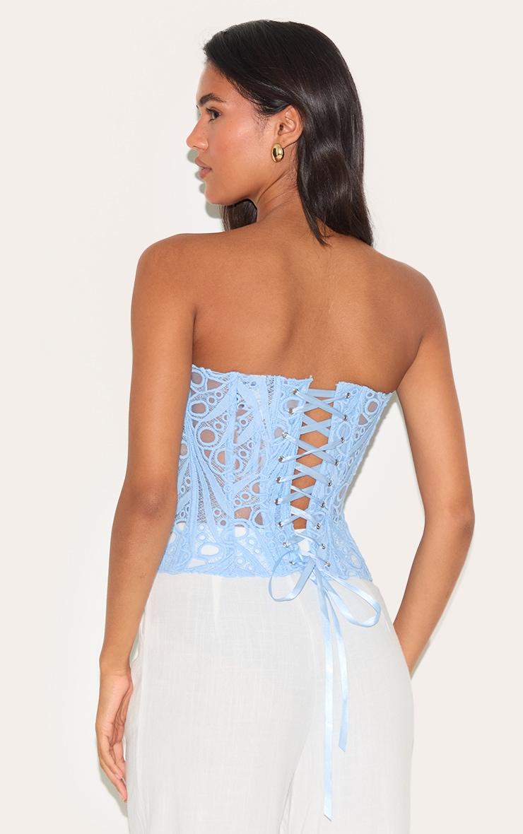 Sky Blue Textured Sheer Floral Lace Corset Product Image