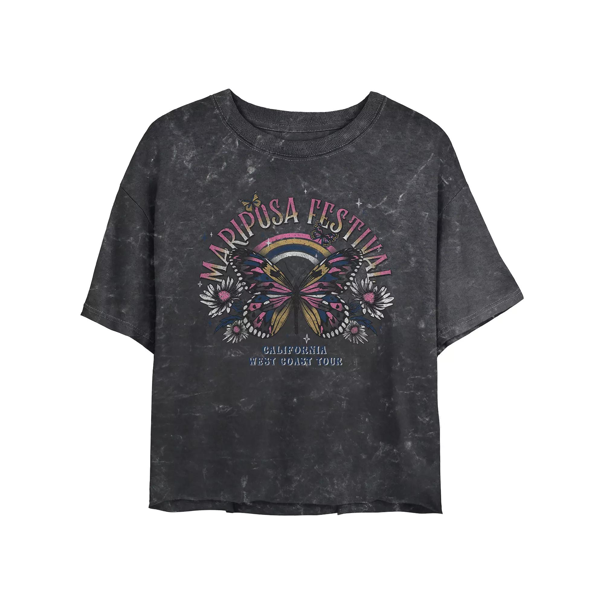 Juniors' Mariposa Festival Poster Cropped Graphic Tee, Women's,  Product Image