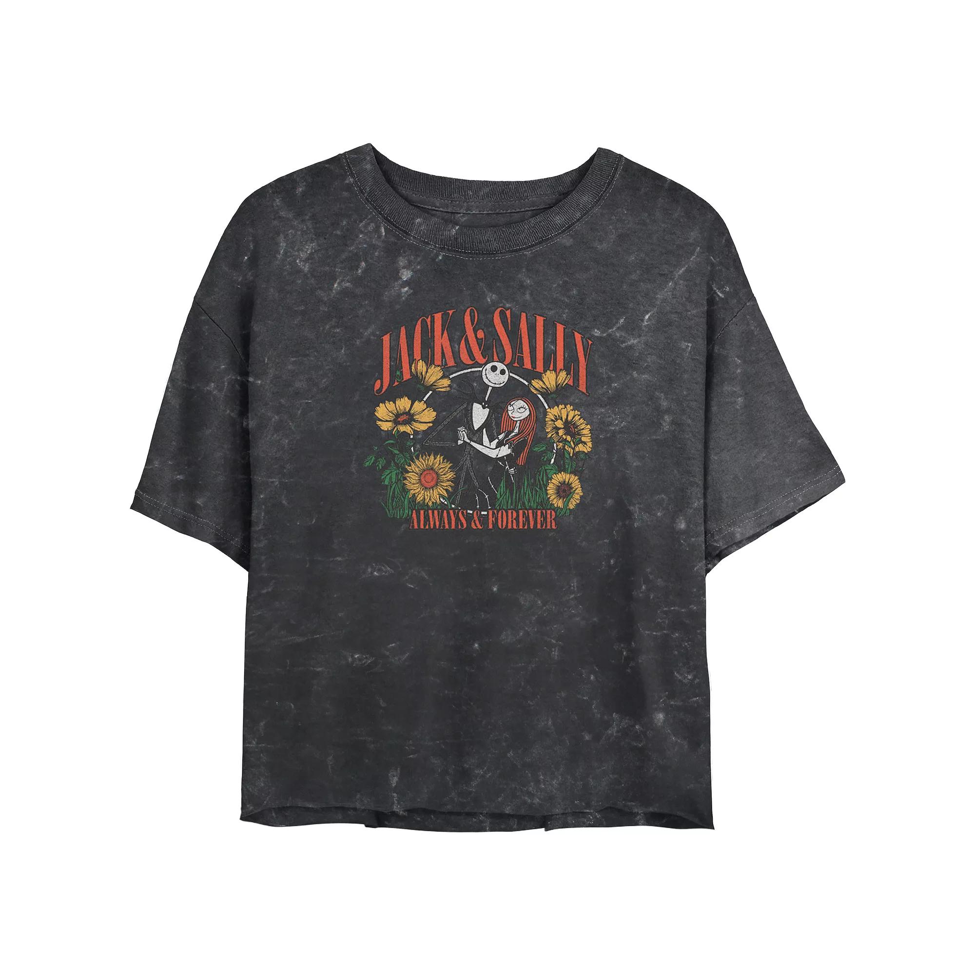 Disney's The Nightmare Before Christmas Jack And Sally Always And Forever Crop Top Mineral Wash Juniors' Graphic Tee, Women's,  Product Image