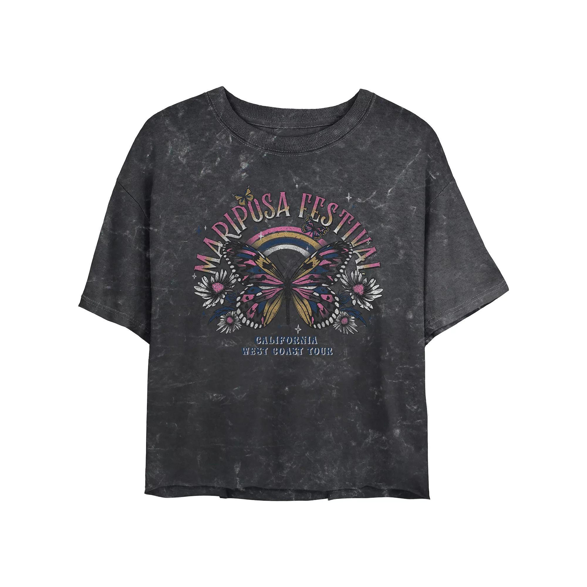 Juniors' Mariposa Festival Poster Cropped Graphic Tee, Women's,  Product Image