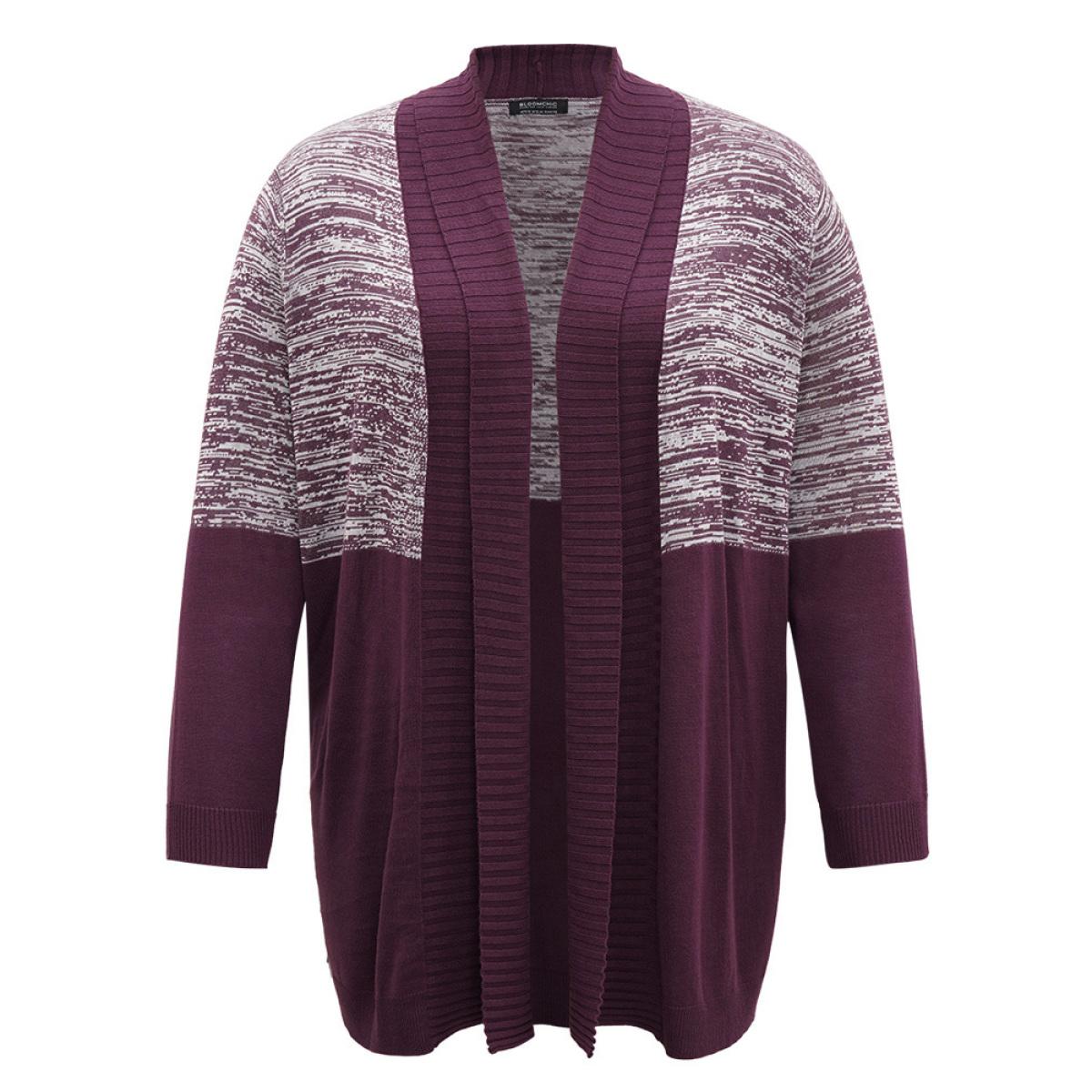 Plus Size Supersoft Essentials Patchwork Lapel Collar Cardigan Eggplant Women Casual Loose Long Sleeve Dailywear Cardigans BloomChic 26/4X Product Image