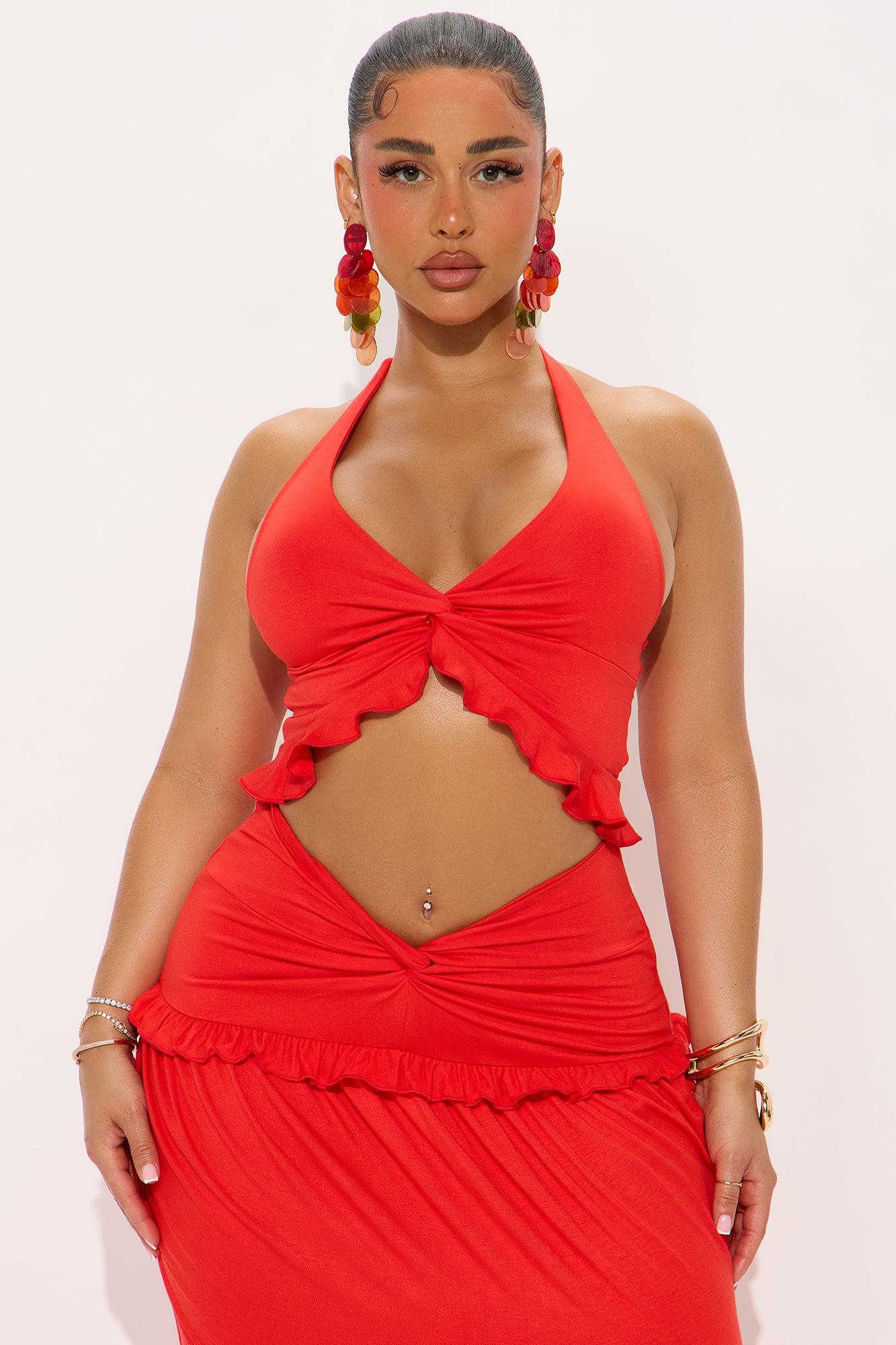 Wanderlust Halter Maxi Skirt Set - Tomato Red Female Product Image