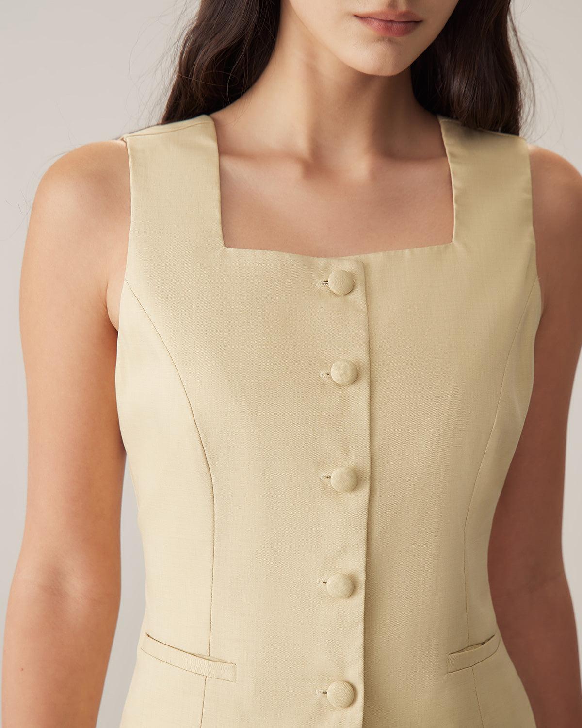 Yellow Square Neck Single Breasted Vest Product Image