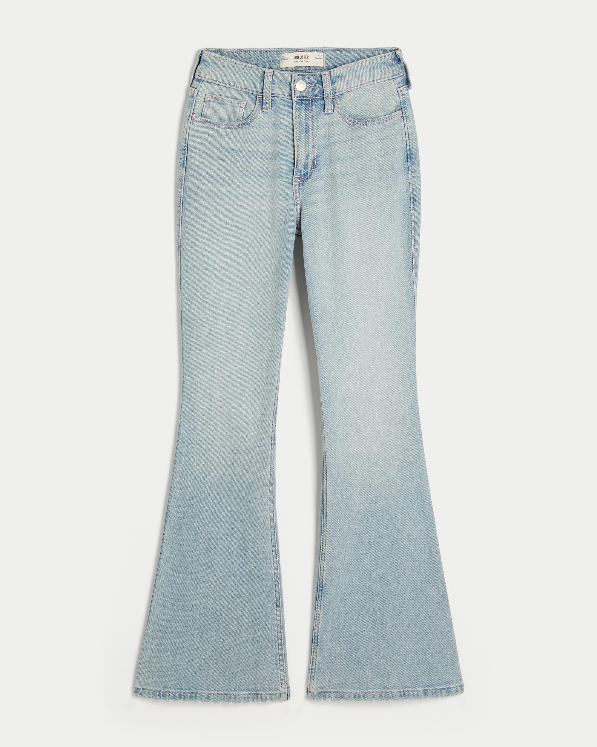 High-Rise Light Wash Heart Stitch Flare Jeans Product Image