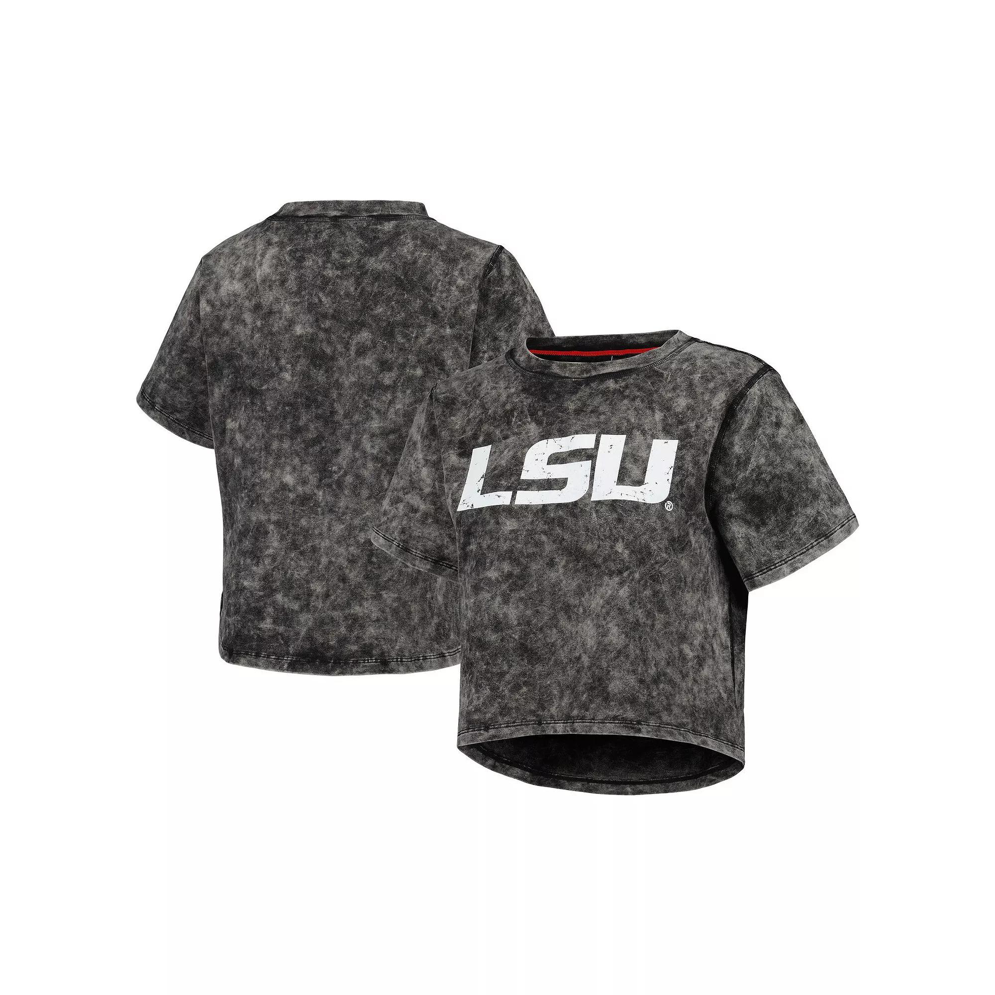 Women's Black LSU Tigers Vintage Wash Milky Silk Cropped T-Shirt,  Product Image