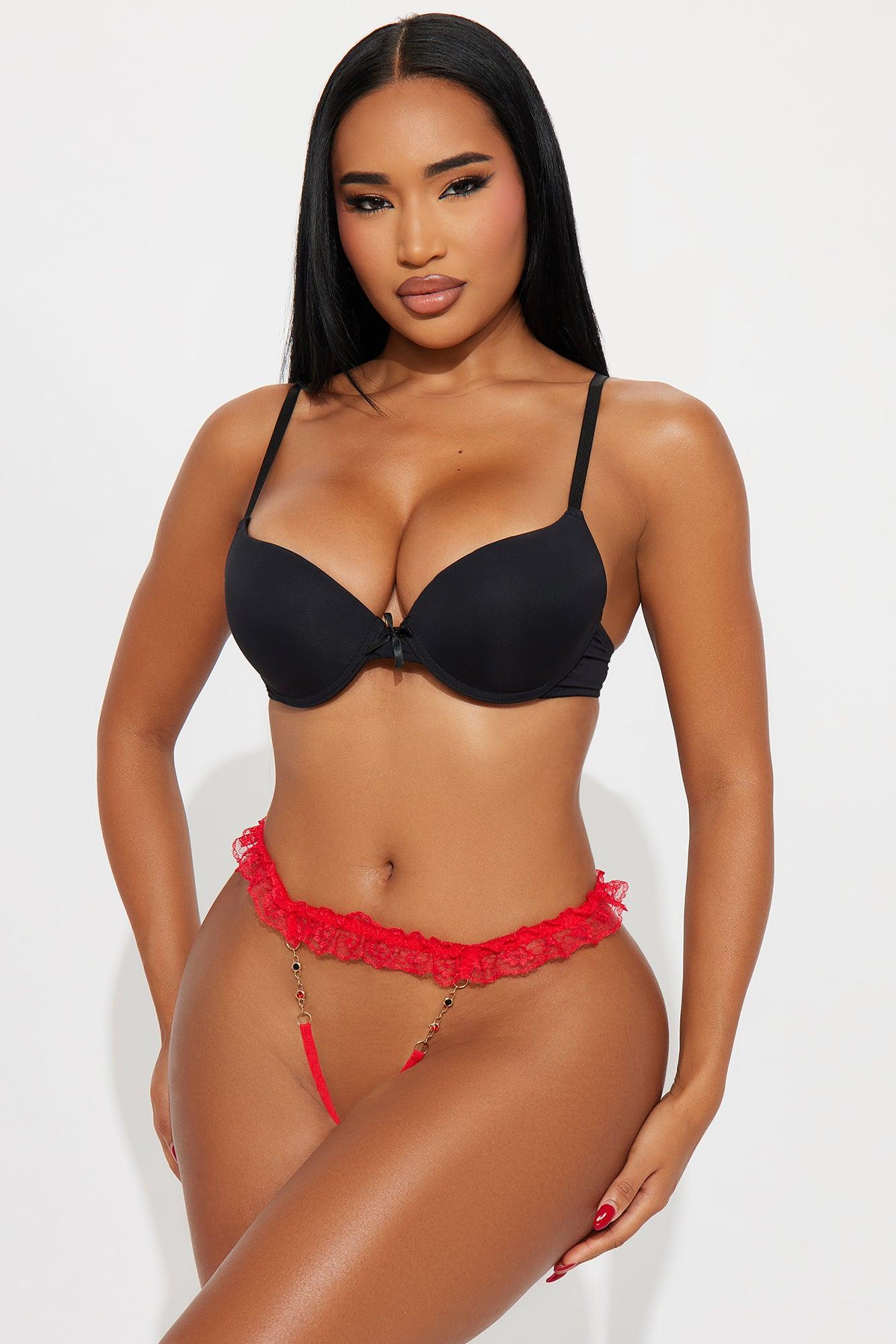 Portia Rhinestone Crotchless Thong Panty - Red Female Product Image