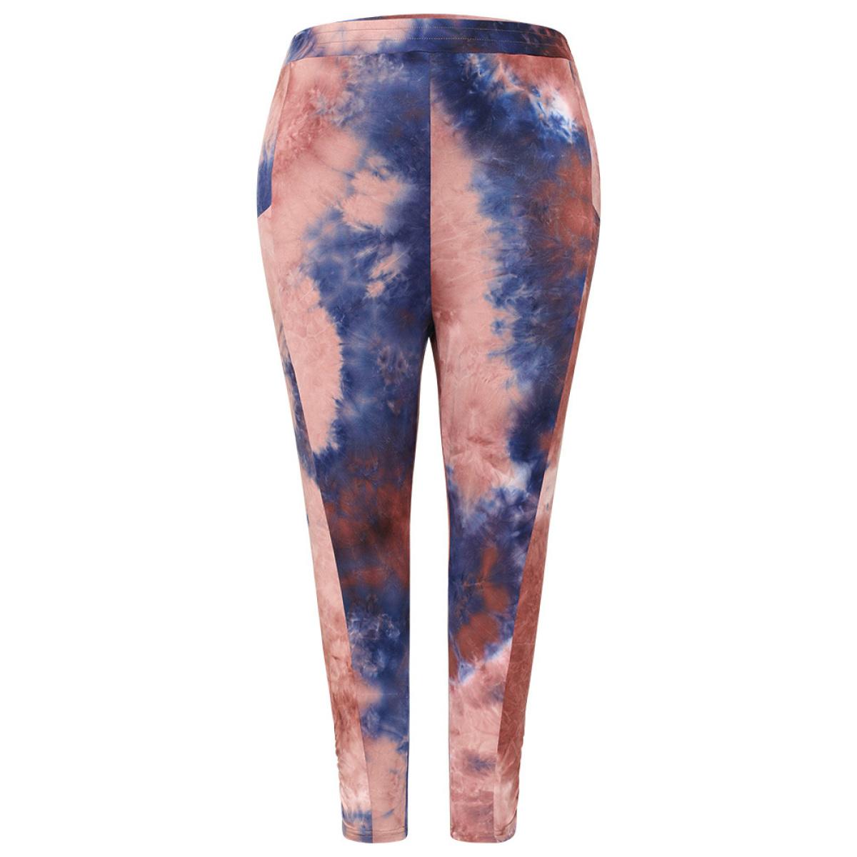 Plus Size Tie Dye Gathered Skinny Pocket Side Leggings Women Multicolor Casual High stretch Bodycon High Rise Dailywear Leggings BloomChic 26/4X Product Image