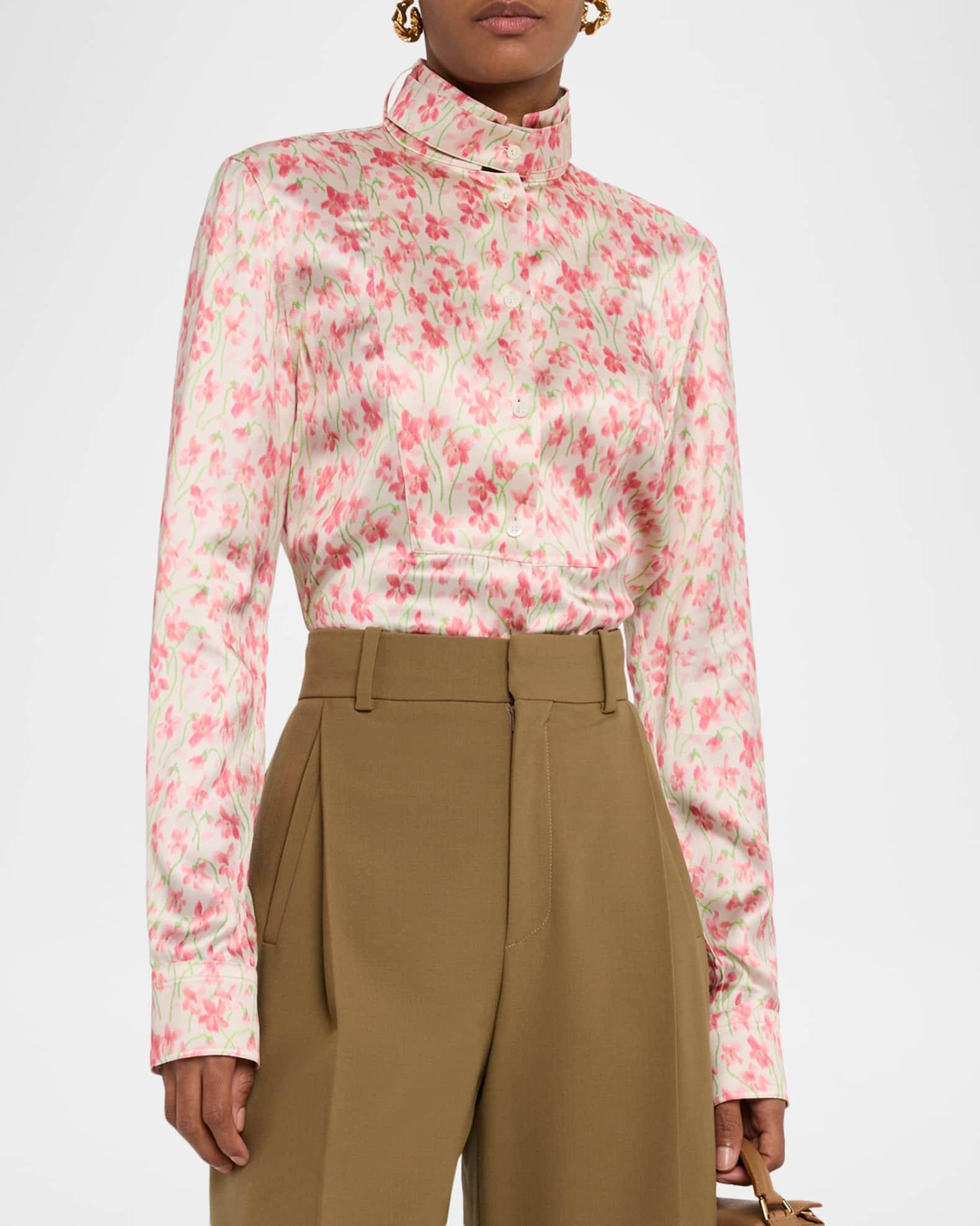 Floral Print Satin Button-Down Overshirt Product Image