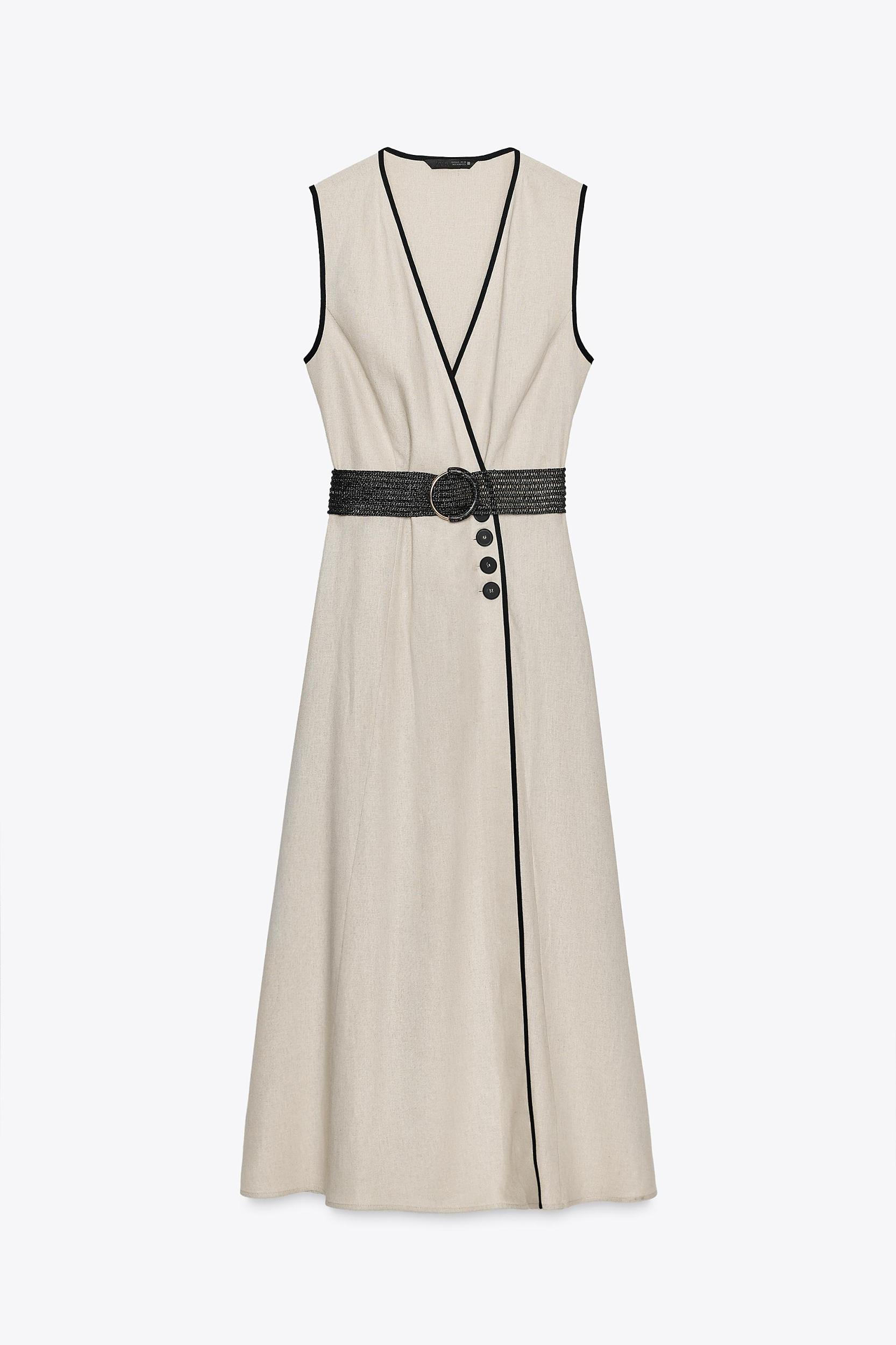 LINEN BELTED MIDI DRESS Product Image