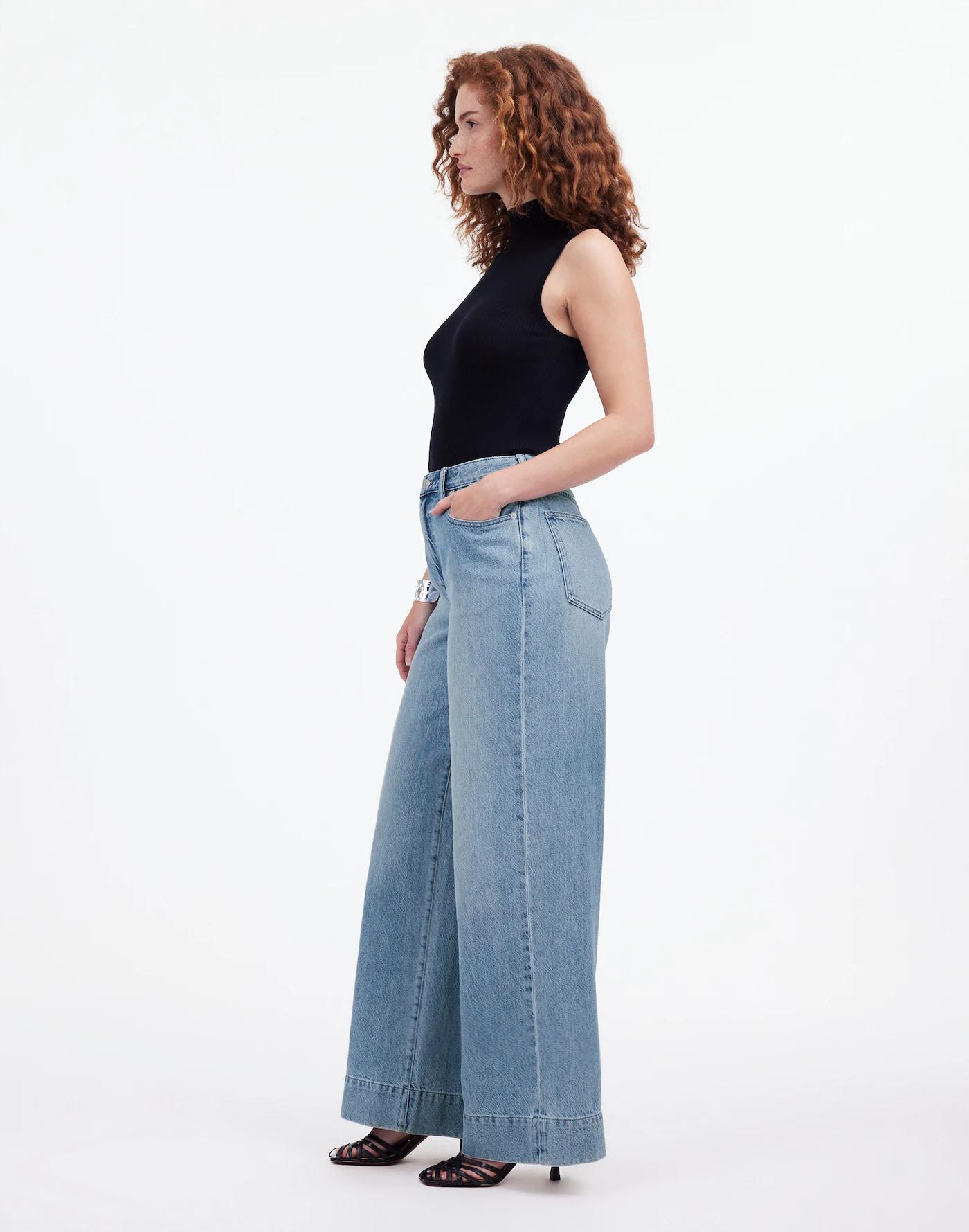 Petite Curvy Superwide-Leg Jeans in Lintz Wash Product Image