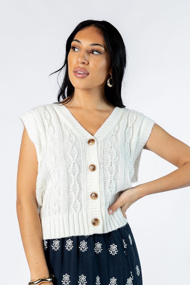 Weather It Together Ivory Cable Knit Sweater Vest FINAL SALE Product Image