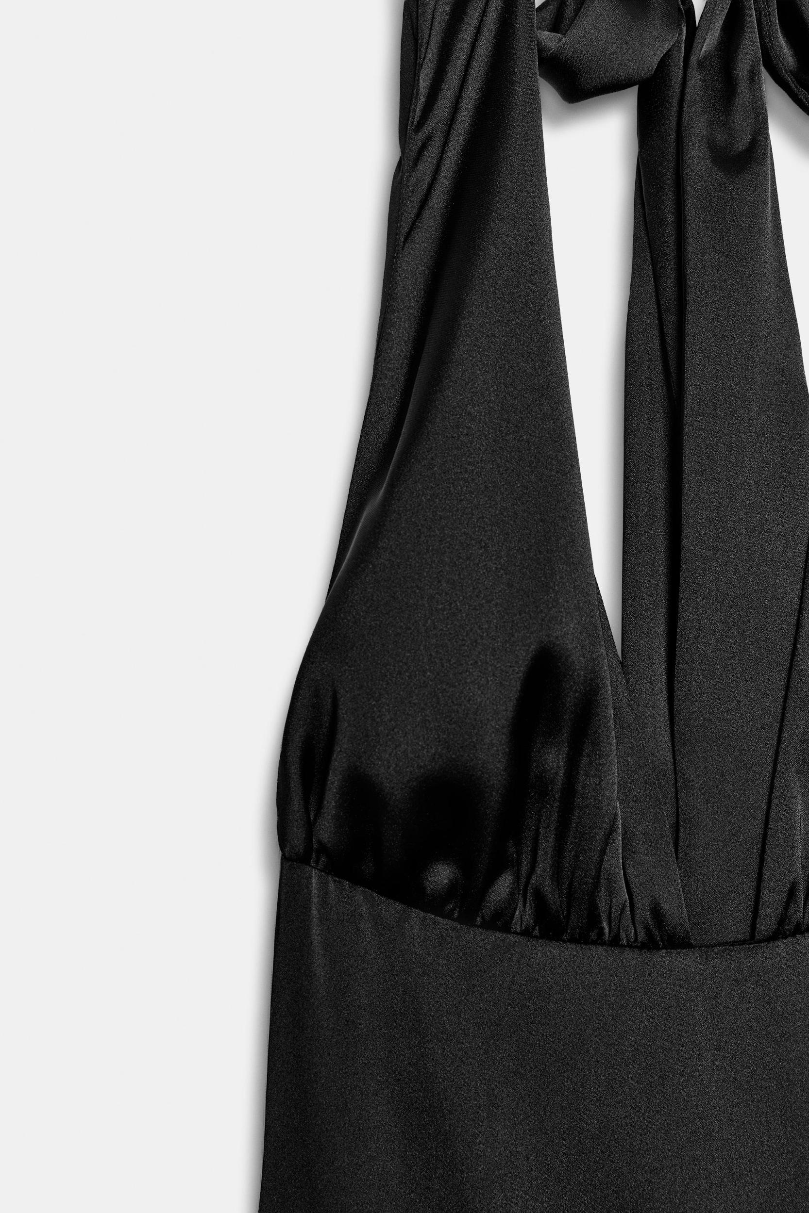 SATIN EFFECT LONG HALTER DRESS Product Image