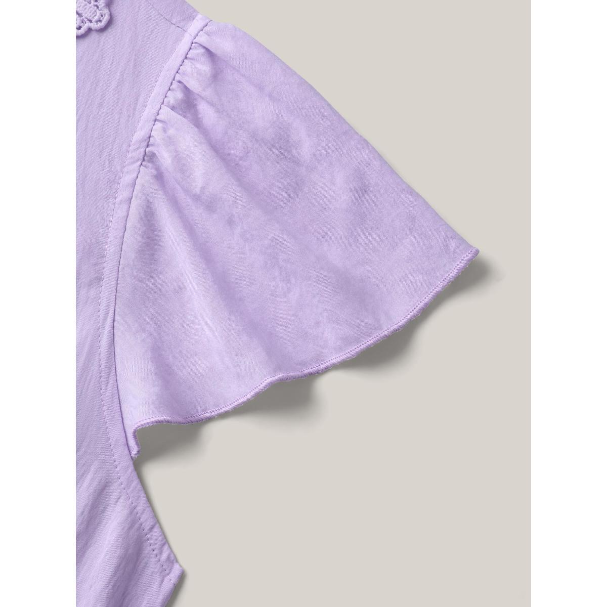 Plus Size Lace Trim Flutter Sleeve Midi Dress Lavender Women V-neck Cap Sleeve Curvy BloomChic 30/6X Product Image