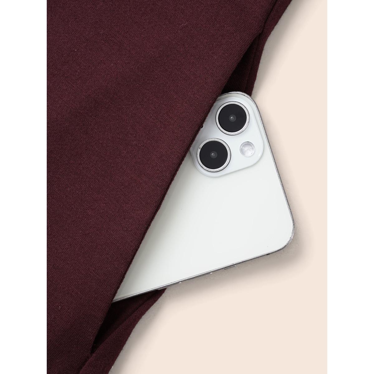 Plus Size Plain Zipper Hooded Drawstring Pocket Sweatshirt Women Burgundy Casual Plain Hooded Dailywear Sweatshirts BloomChic 22-24/3X Product Image