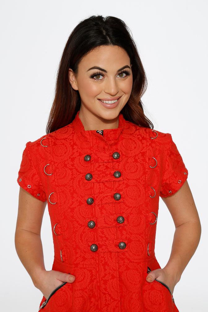 Red Jacquard Battalion Swing Dress Product Image