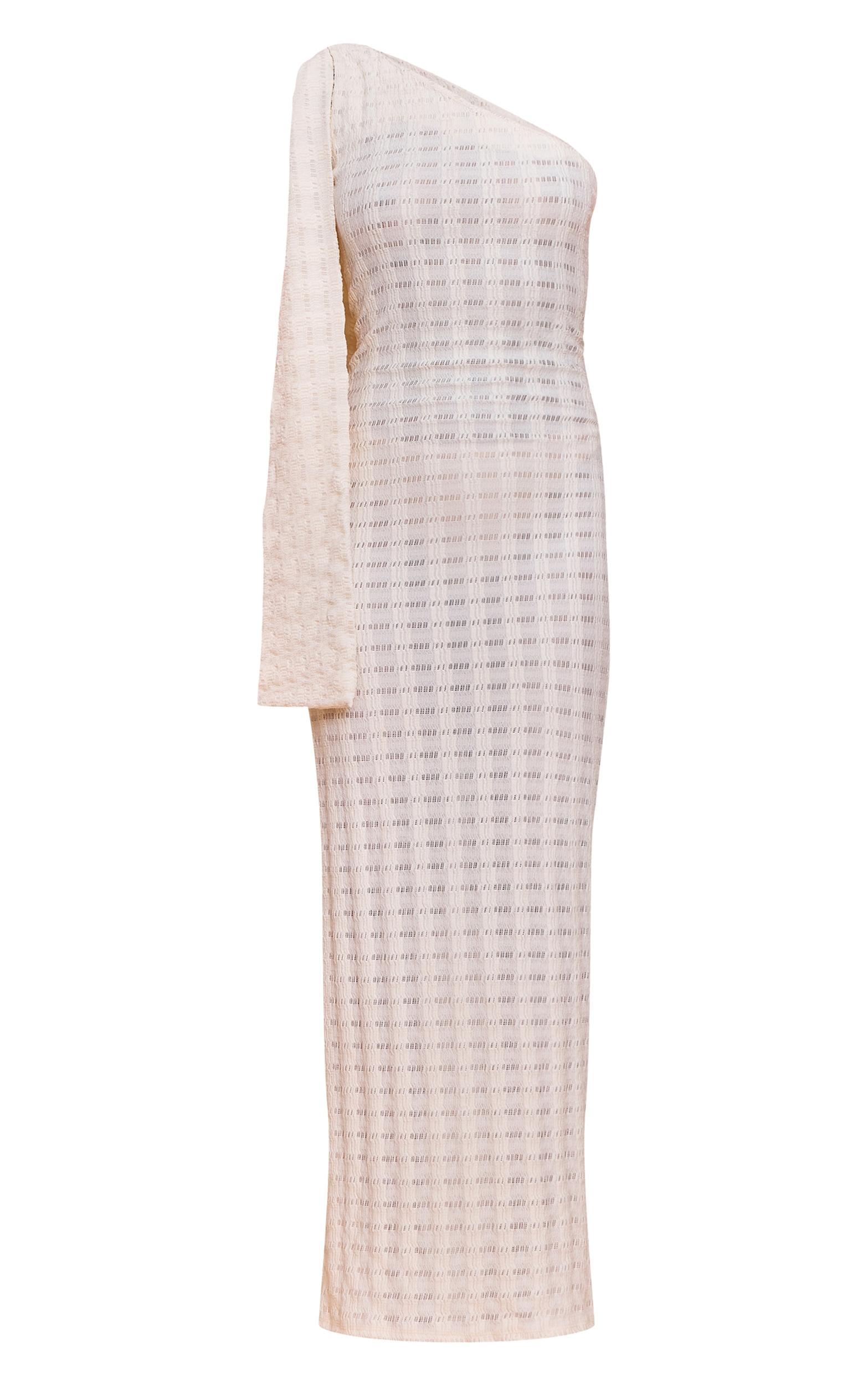 Cream Textured One Shoulder Drape Detail Maxi Dress Product Image