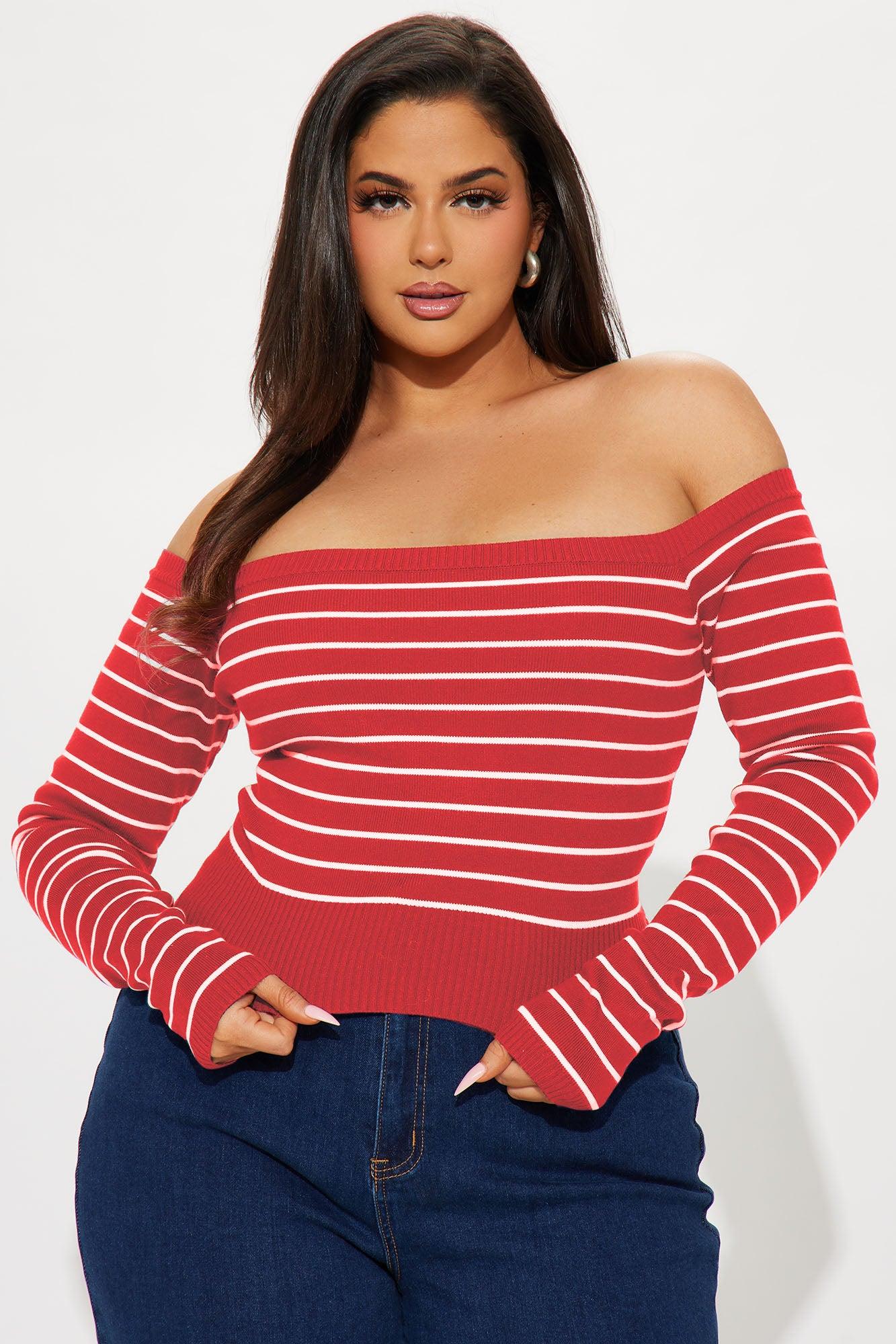 Hamptons Weekend Striped Sweater - Red/White Female Product Image
