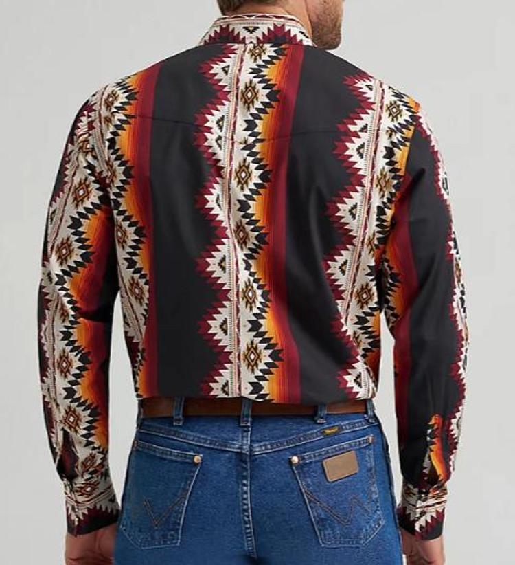 Wrangler Checotah® Men's L/S Black Fire Aztec Snap Shirt Product Image