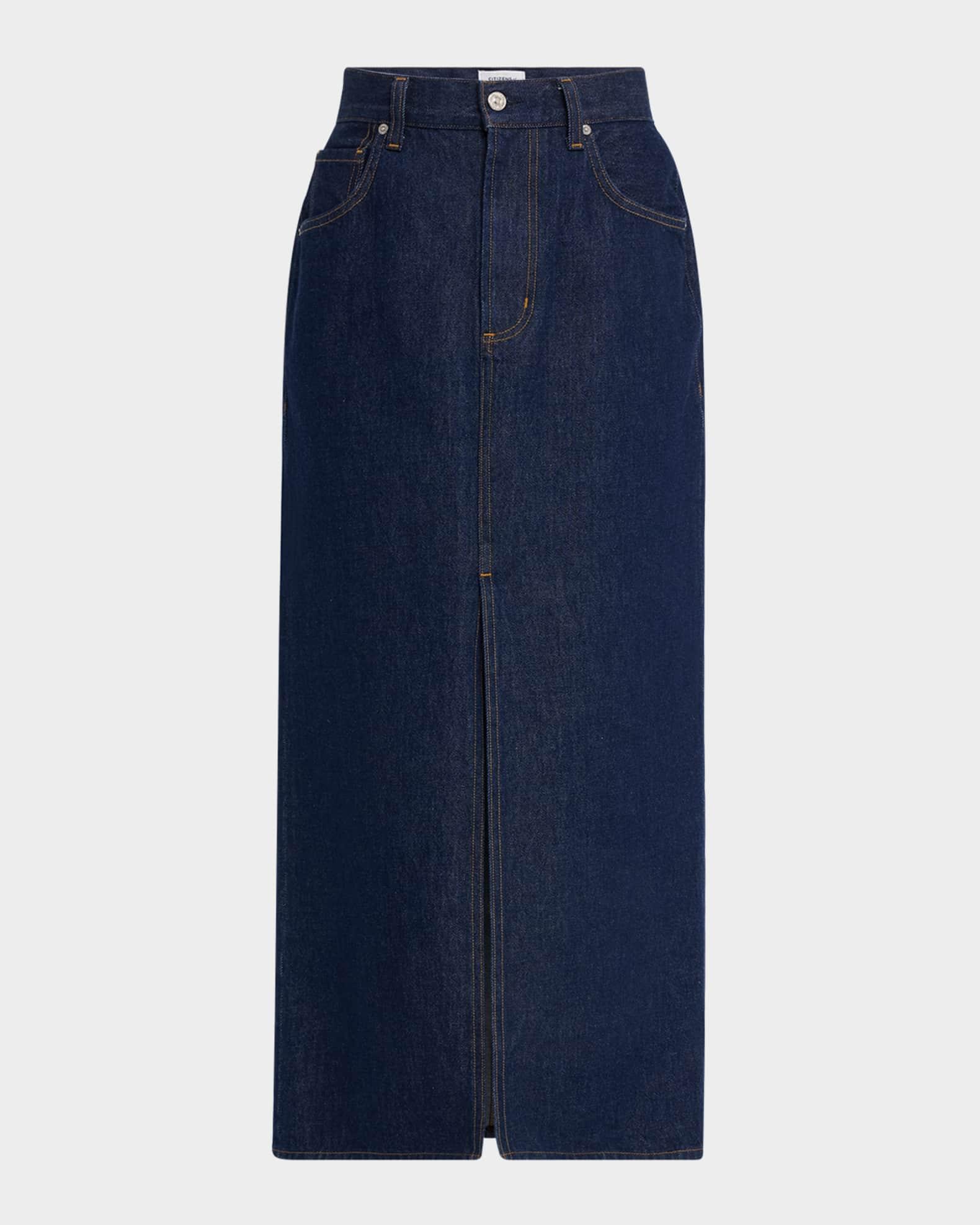 Gwynn Cotton Denim Midi Pencil Skirt Product Image