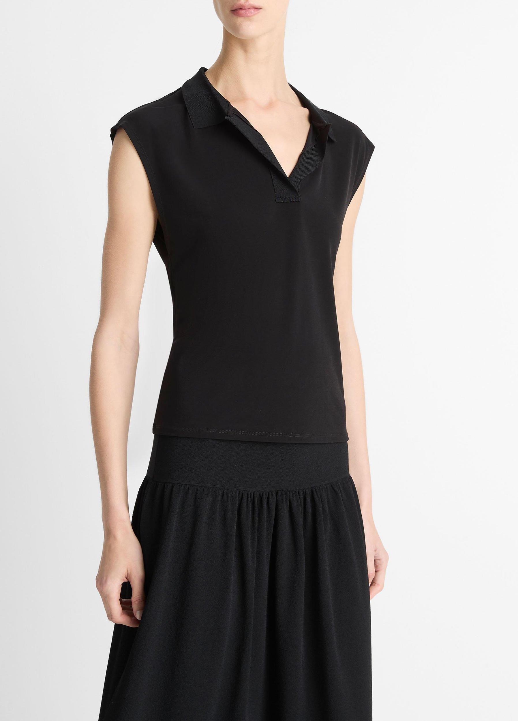 Matte Jersey Cap-Sleeve Polo Top Product Image