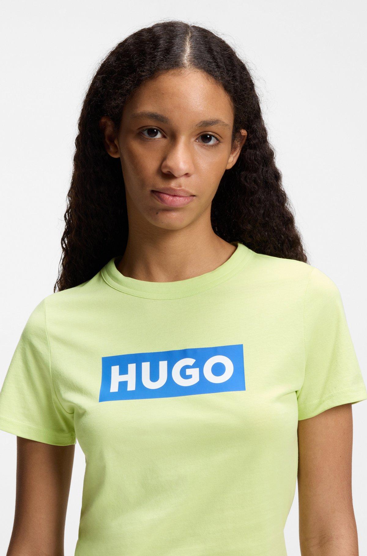 Slim-fit T-shirt in cotton with blue boxed logo Product Image