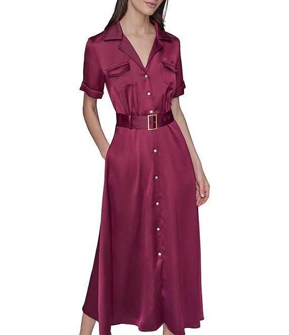 KARL LAGERFELD PARIS Satin Crepe Short Sleeve Shirtdress Product Image