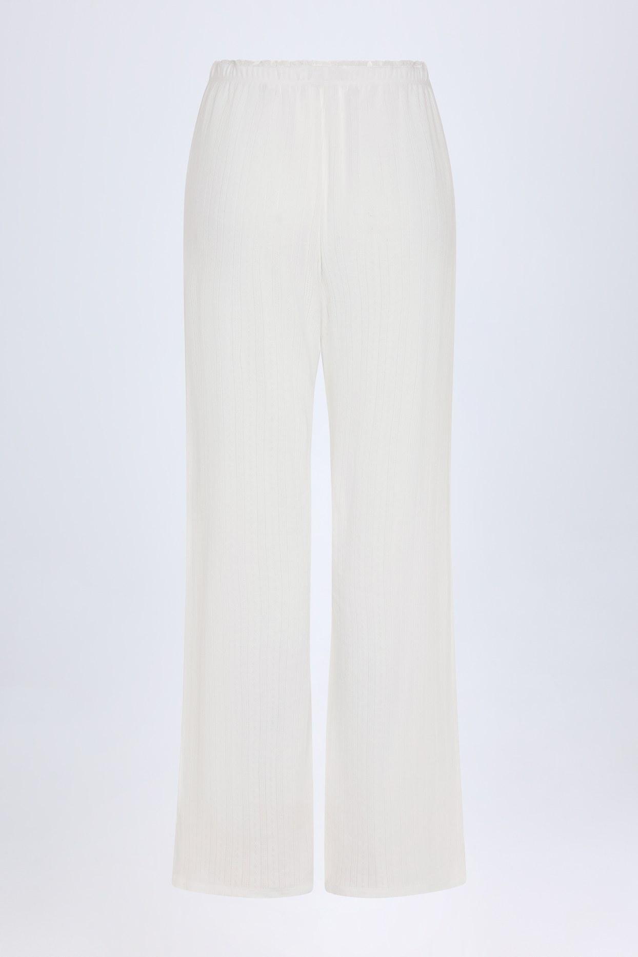 Pointelle Mid-Rise Straight-Leg Trousers in White Product Image