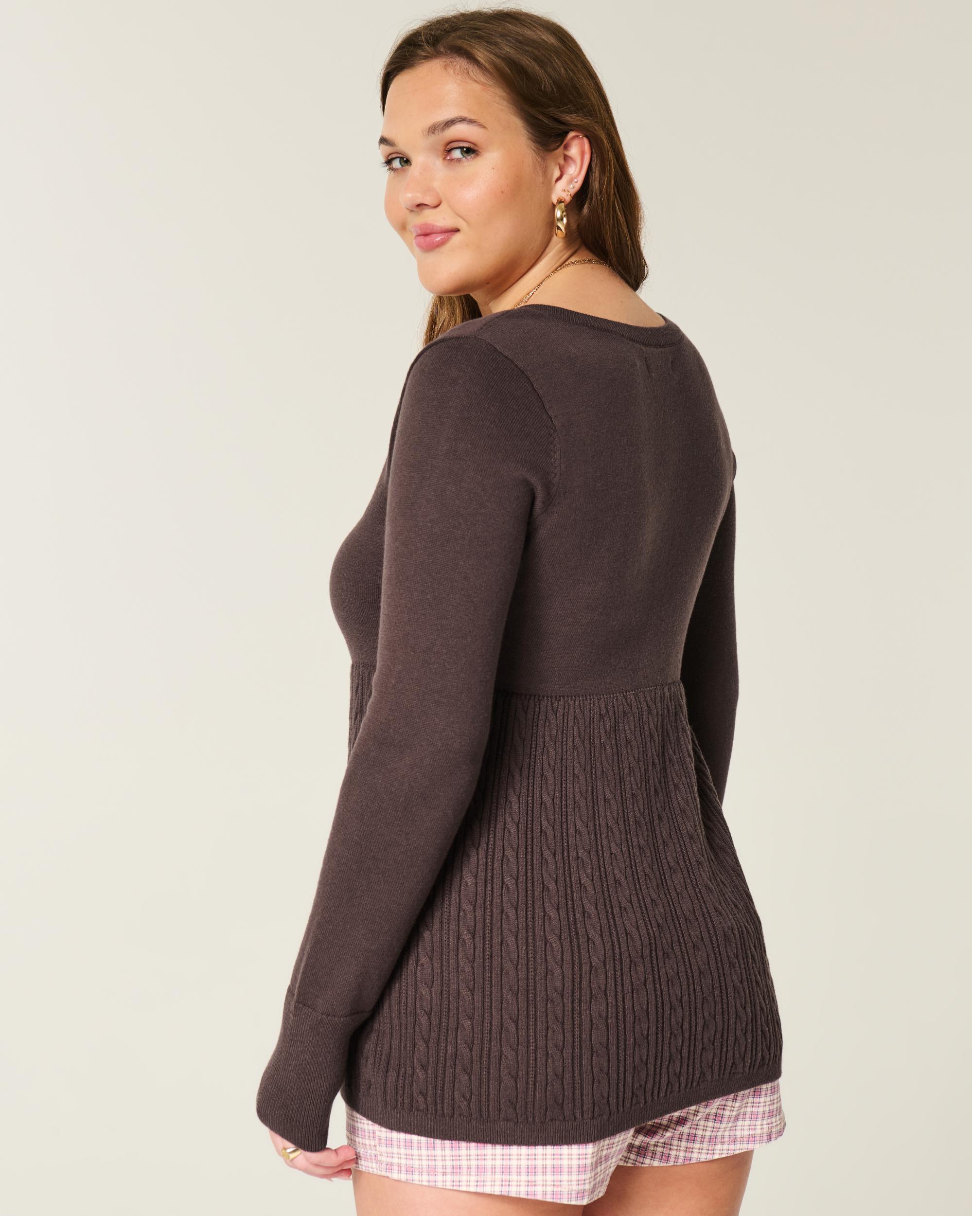 Easy Long-Sleeve Square-Neck Babydoll Sweater Product Image