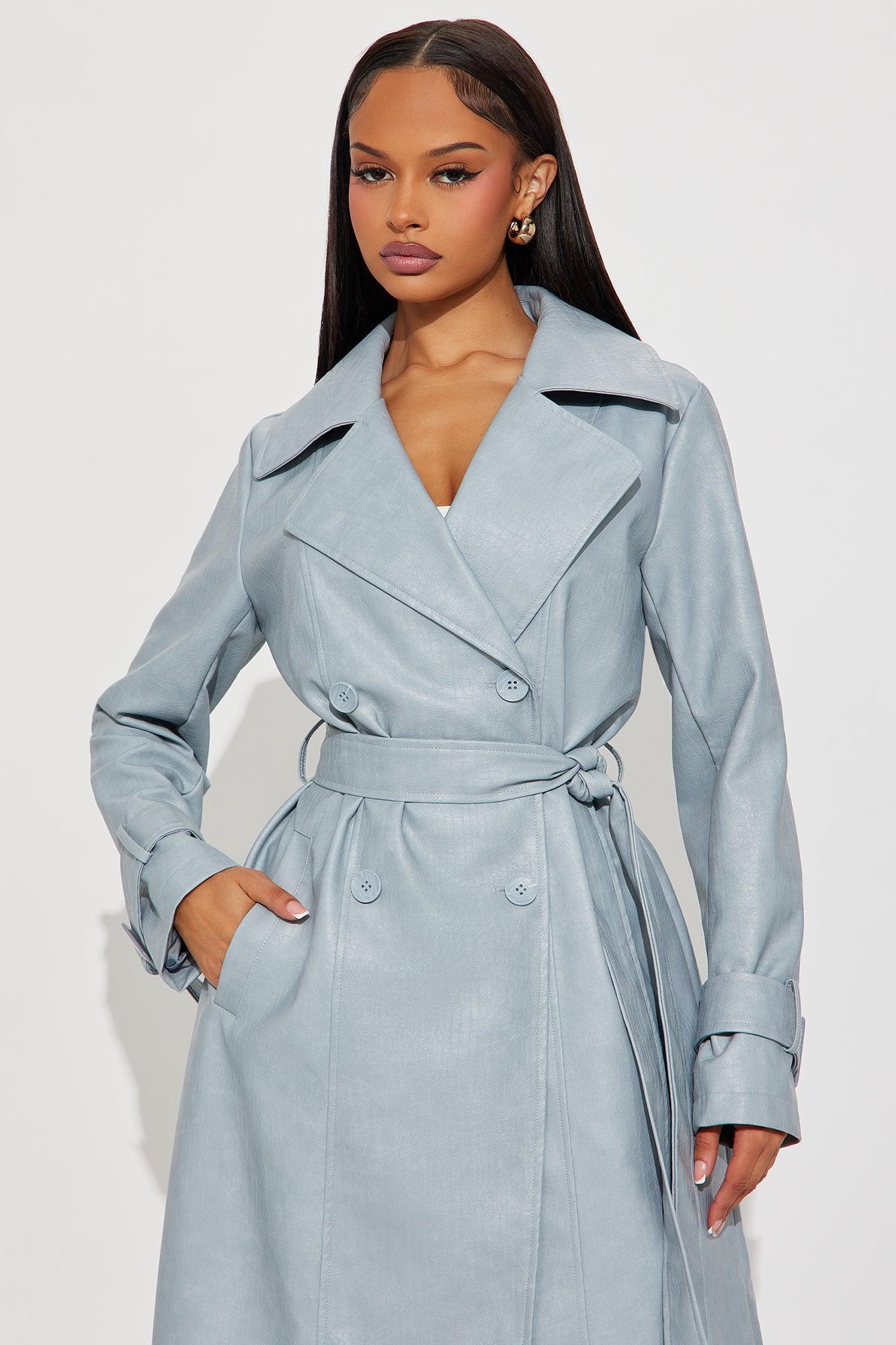 Holland Croc Embossed Trench Coat - Grey/Blue Female Product Image