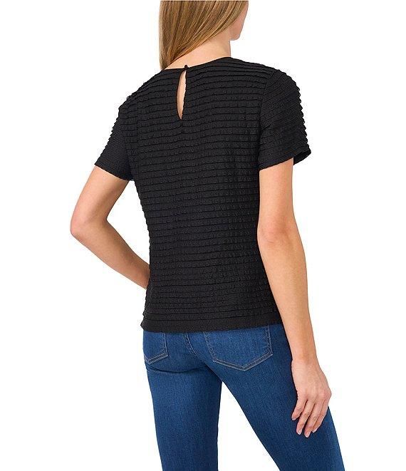 CeCe Knit Round Neck Short Sleeve Blouse Product Image