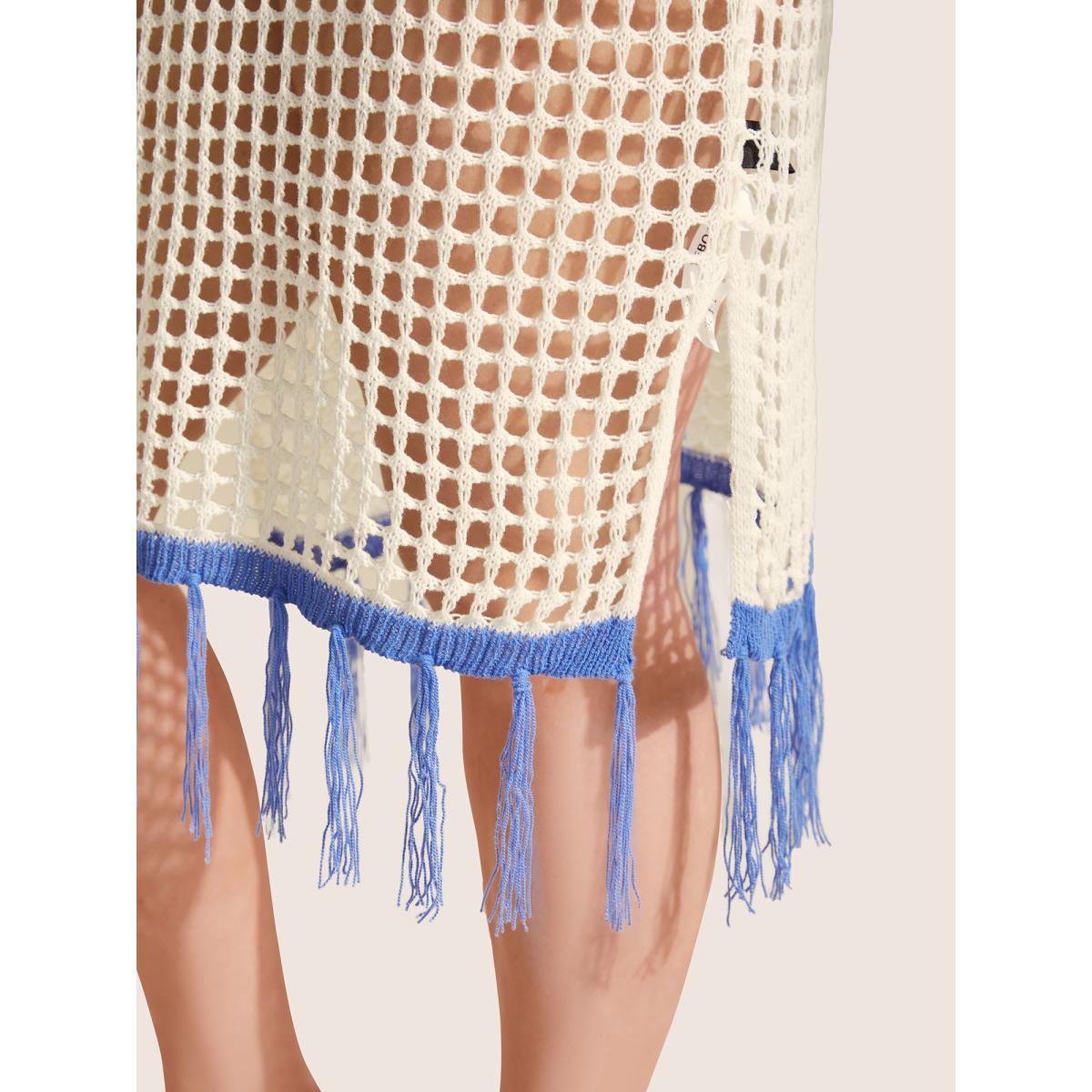 Plus Size Contrast Crochet Cut Out Slit Hem Swim Cover Up Women's Swimwear Ivory Beach Loose Crochet Curve Swim Cover Ups BloomChic 12/L Product Image