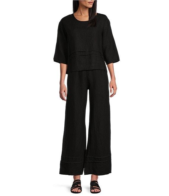 Bryn Walker Light Linen Round Neck 3/4 Sleeve Pintuck Detail Shirt Product Image