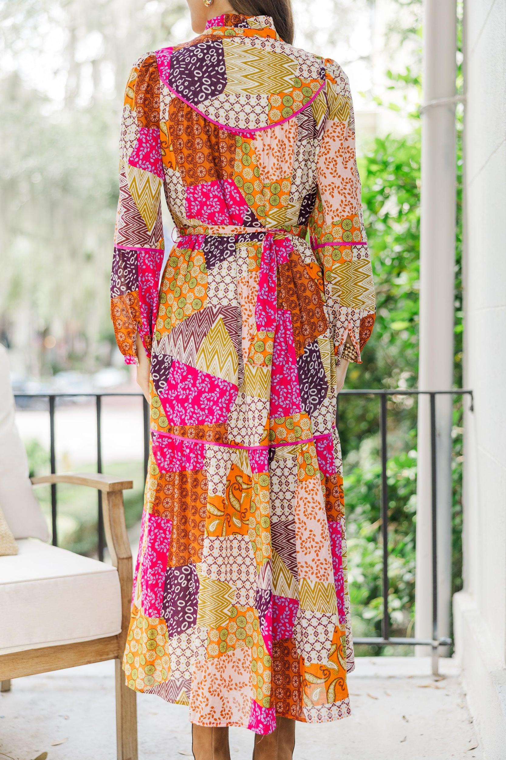 Fate: Happy For You Fuchsia Pink Patchwork Midi Dress Female Product Image