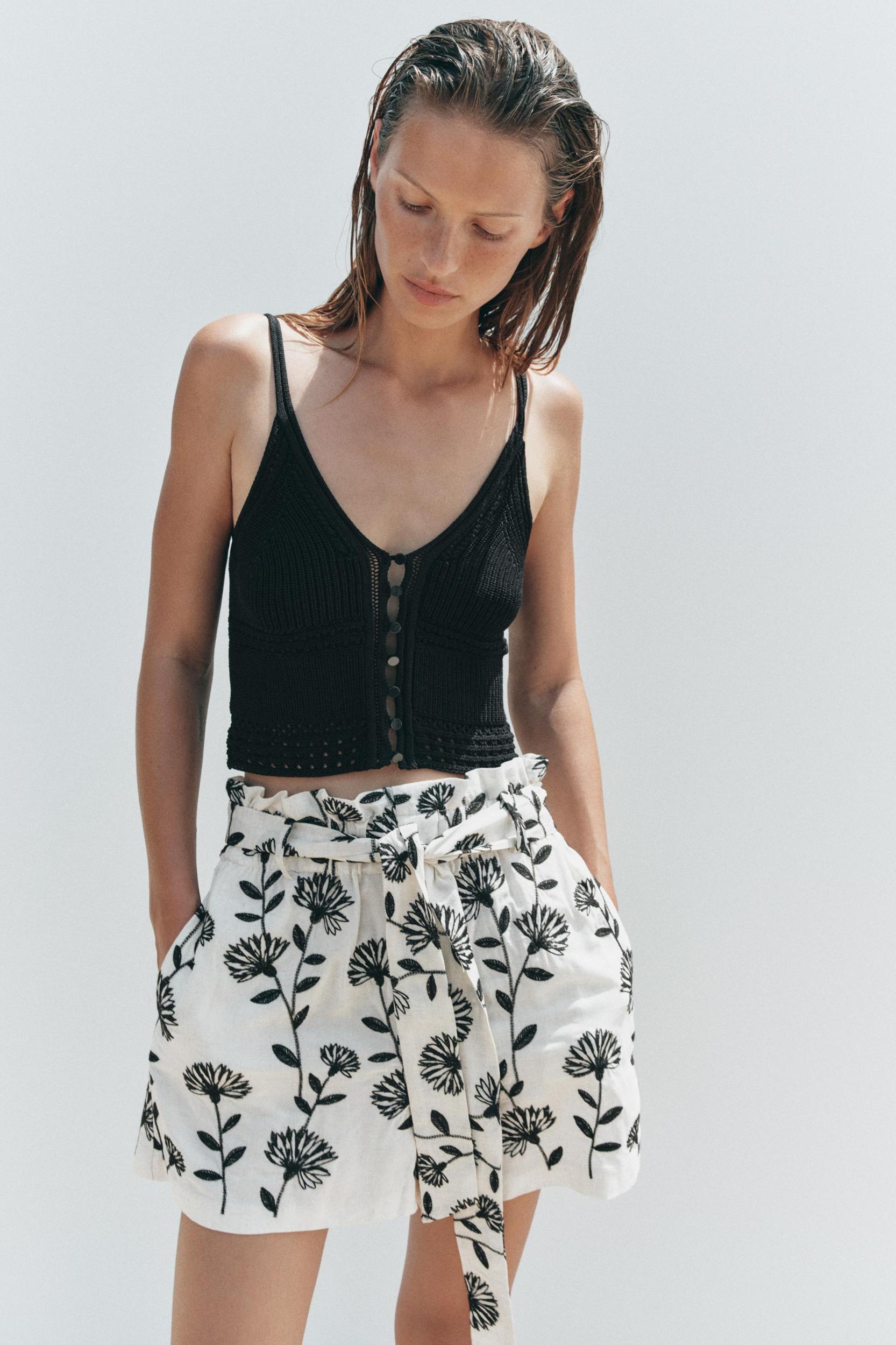 EMBROIDERED PAPER BAG BERMUDA SHORTS Product Image