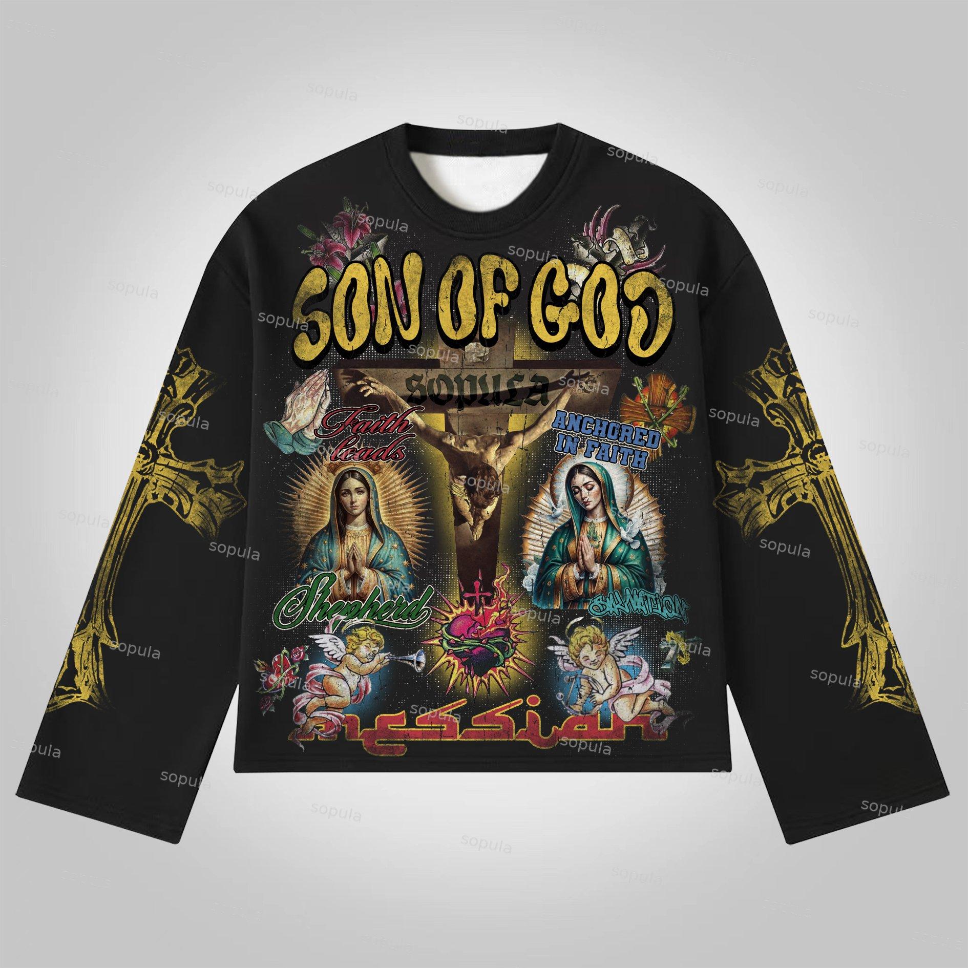 Sopula Son Of God Vintage Collage Graphics Long Sleeve T-Shirt Product Image
