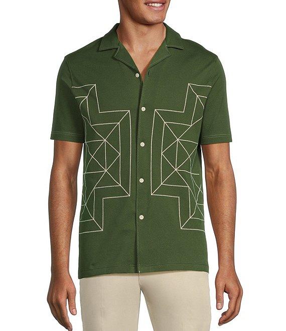 Murano From The Garden Collection Slim Fit Embroidered Short Sleeve Coatfront Shirt Product Image