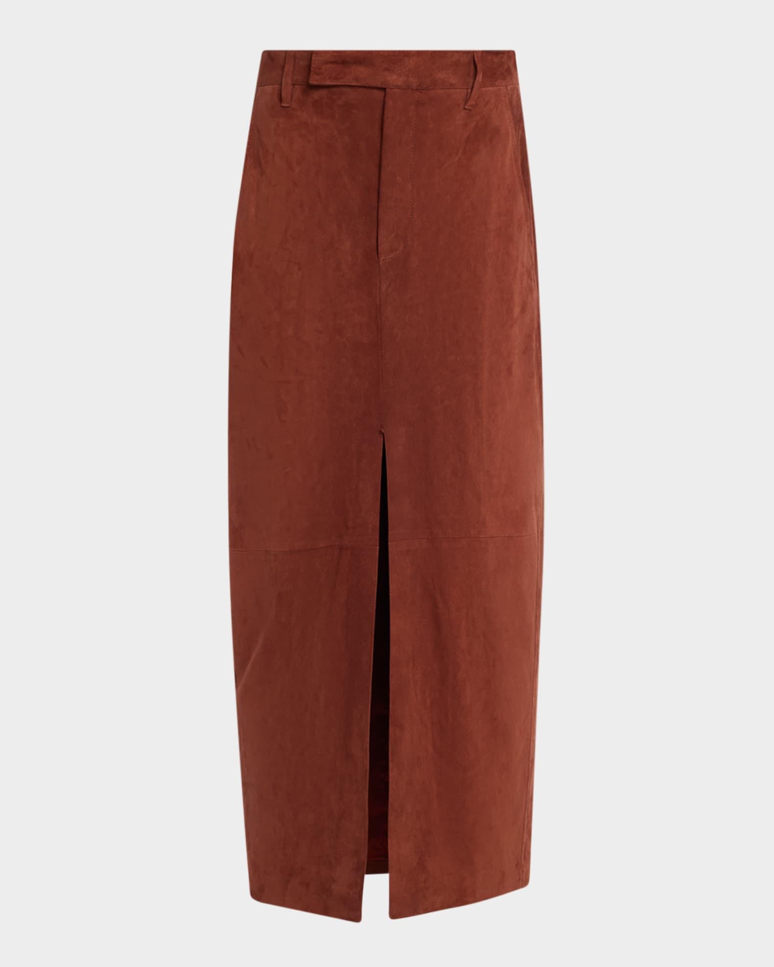 Suede Sartorial Skirt with Front Slit Product Image