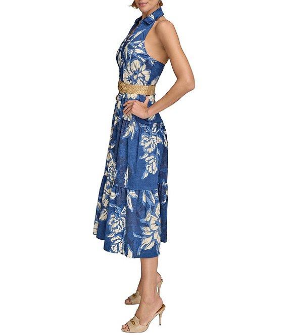 Donna Karan V-Neck Belted A-Line Midi Dress Product Image