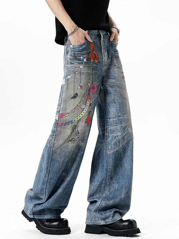 American Bear Chain Print Boyfriend Jeans Product Image
