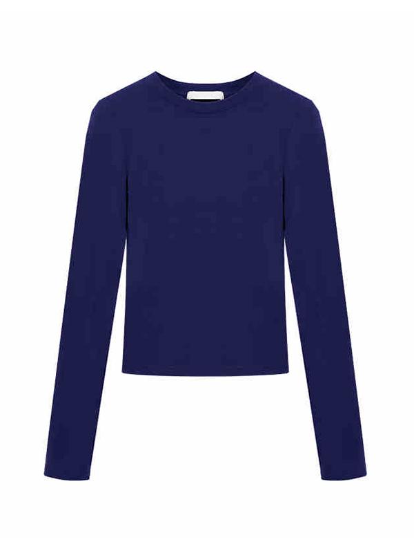 Round Neck Straight Shoulder Long Sleeve T Shirt Product Image