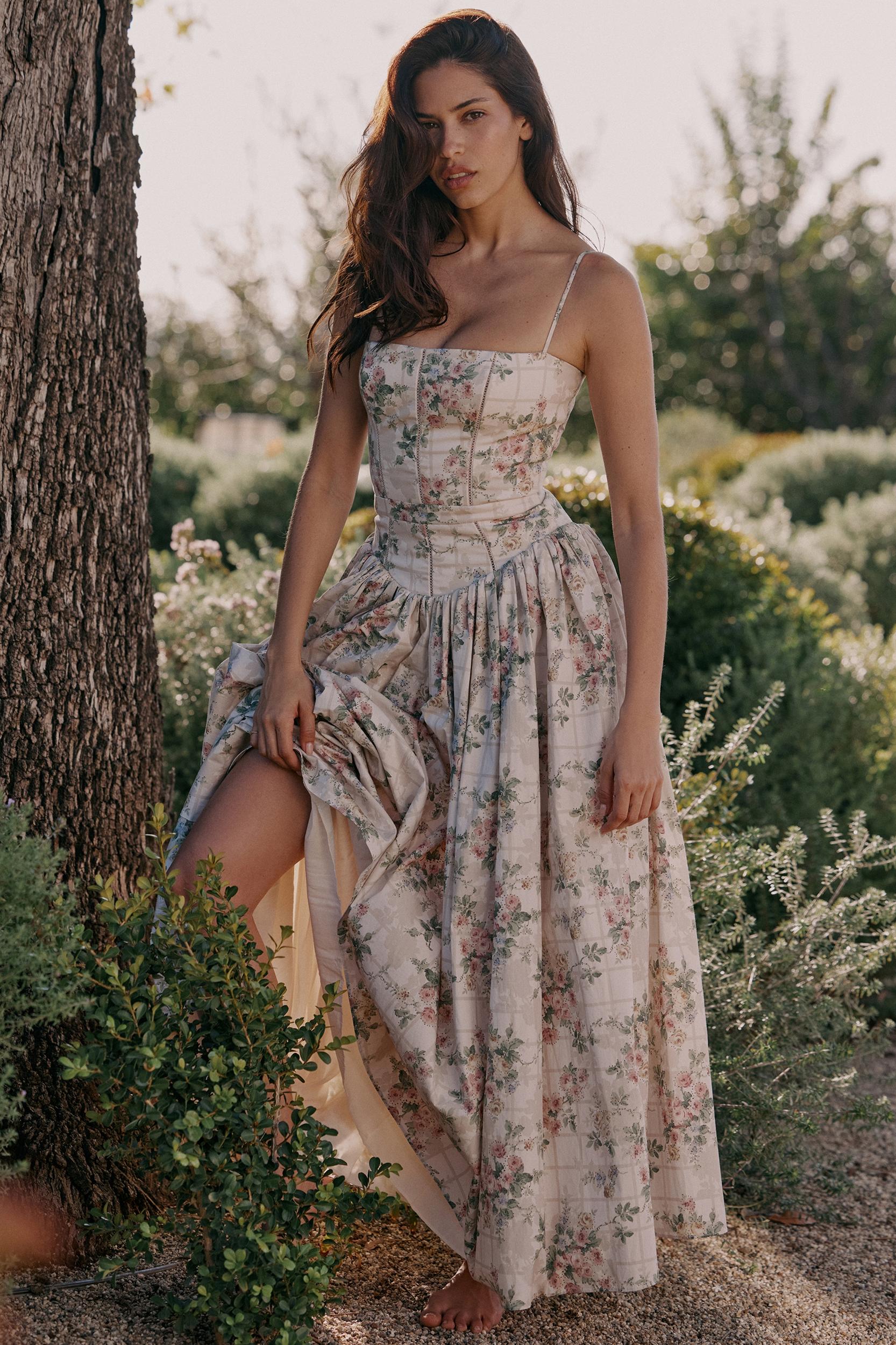 Ysabella  cream floral print cotton midi sundress Product Image