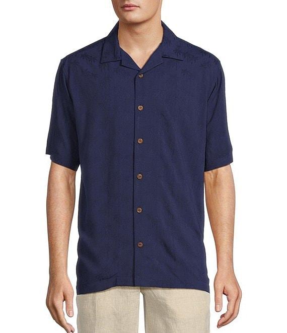 Caribbean Palm Trees Jacquard Short Sleeve Woven Camp Shirt Product Image