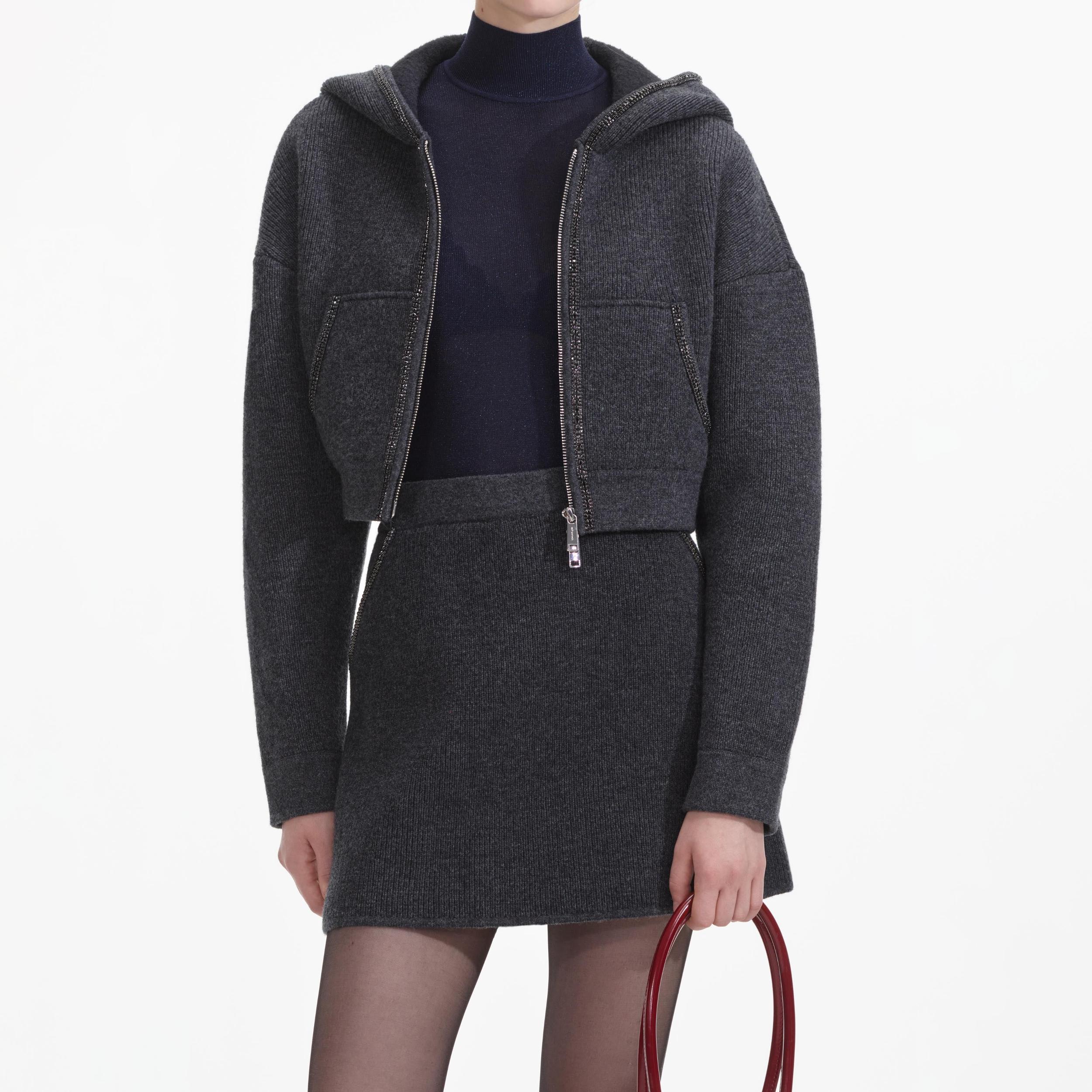 Grey Knit Mini Skirt Product Image